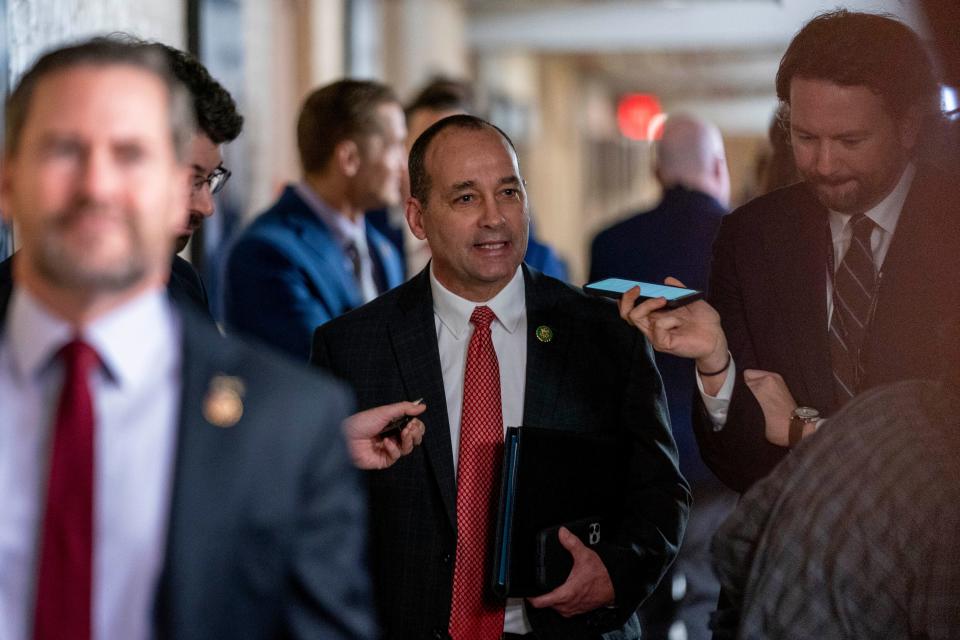 Rep. Bob Good, R-Va., arrives for a closed-door meeting with the GOP Conference during opening day of the 118th Congress at the U.S. Capitol in Washington, Tuesday, Jan. 3, 2023.