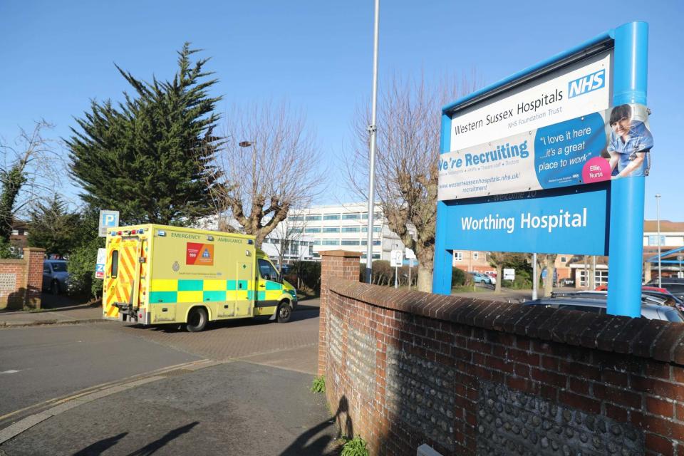 Worthing Hospital in West Sussex, where a healthcare worker is among the eight cases of coronavirus that have been confirmed in the UK (PA)