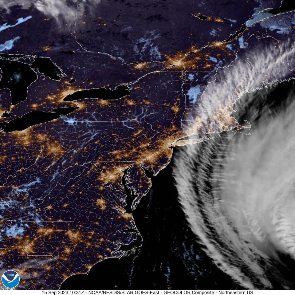 A satellite image shows the outer bands of Hurricane Lee, as of Friday morning.