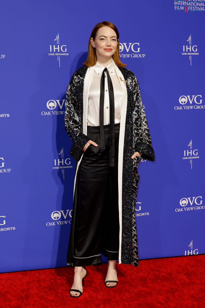 Emma Stone, custom Louis Vuitton, 2024 Palm Springs International Film Awards, wearing Louis Vuitton, Jan. 4, Palm Springs, California