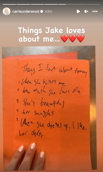 These are the things the singer's 4-year-old son love about his mom. (Instagram/Carrie Underwood)