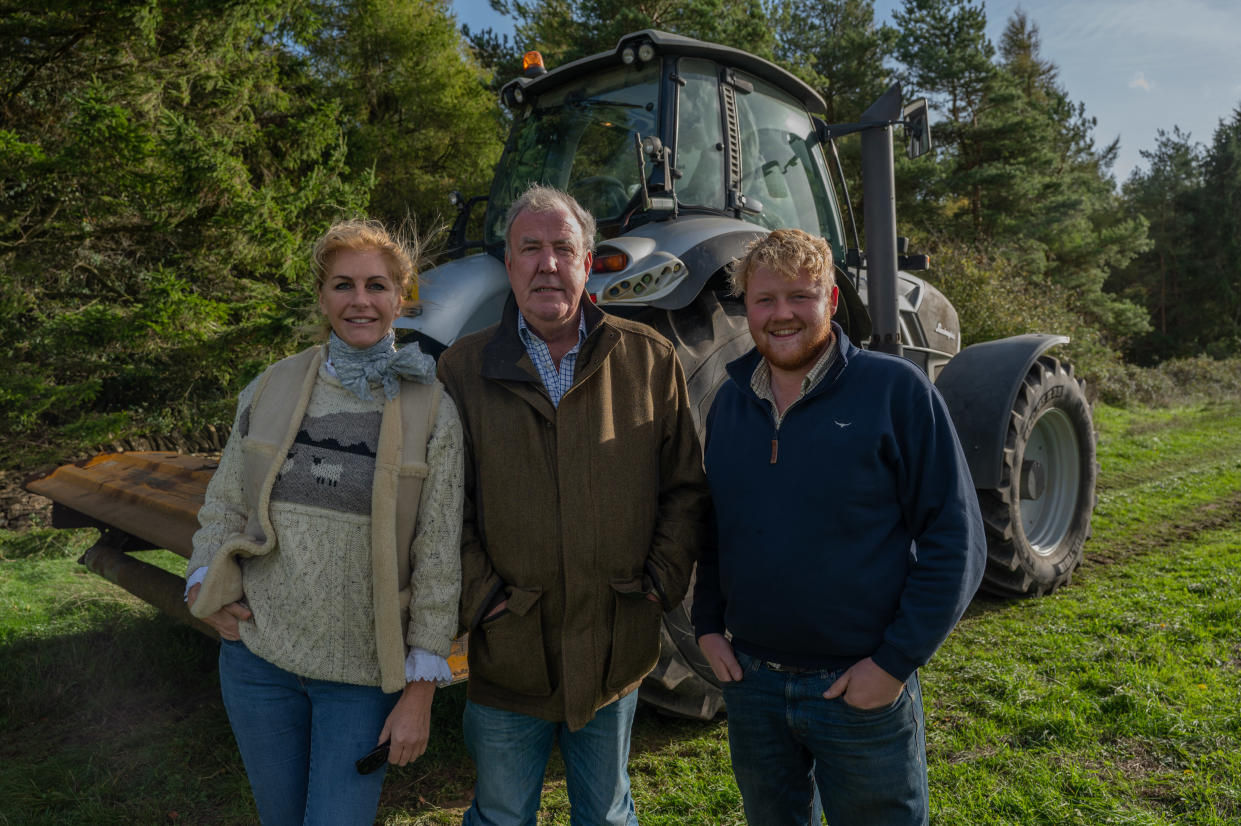 Kaleb Cooper (right) pictured with Lisa Hogan and Jeremy Clarkson (Prime Video)