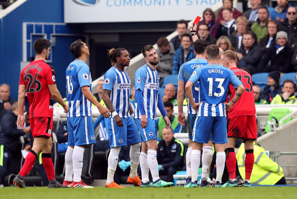 Davy Propper is sent off against Huddersfield last Saturday