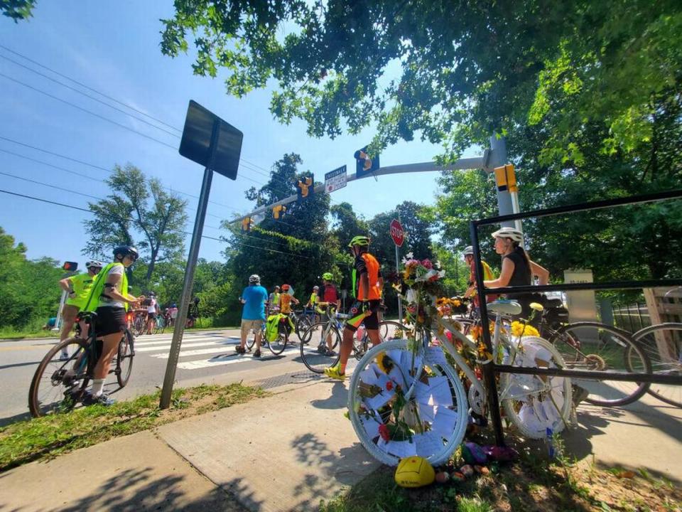 Dozens of bicyclists gathered on Sunday, July 24, 2022, for a Ride of Silence two weeks after bicyclist Matt Simpson was hit while in the crosswalk on Guess Road next to Westover Park, and later died from his injuries. Organized by Bike Durham, bicyclist rode in memory of Simpson, 40, whose widow Allison described as a devoted father and husband.