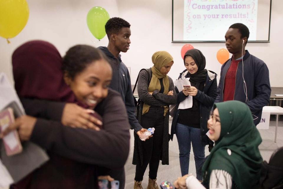 Students celebrate their A Level results at Ark Academy in Wembley: PA