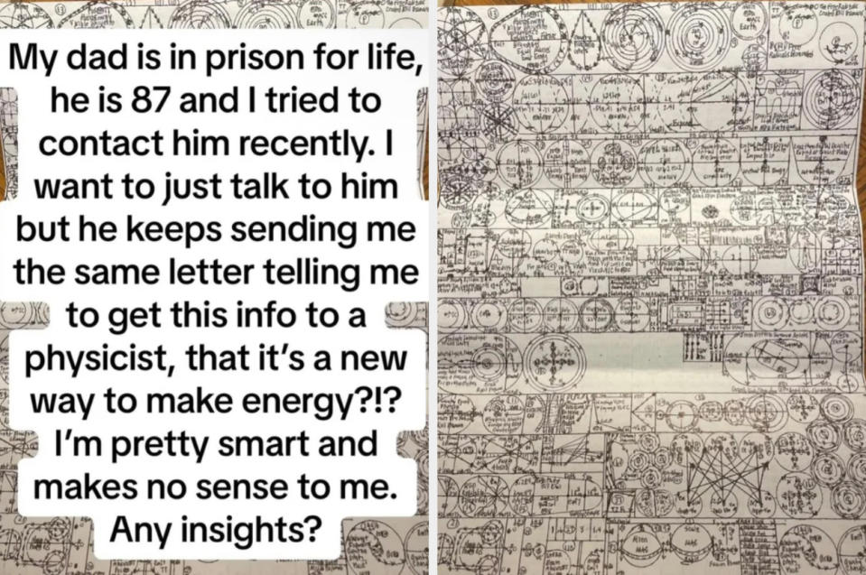 Summarized text: Person shares a letter from their father in prison, claiming a new way to make energy, asking for insights