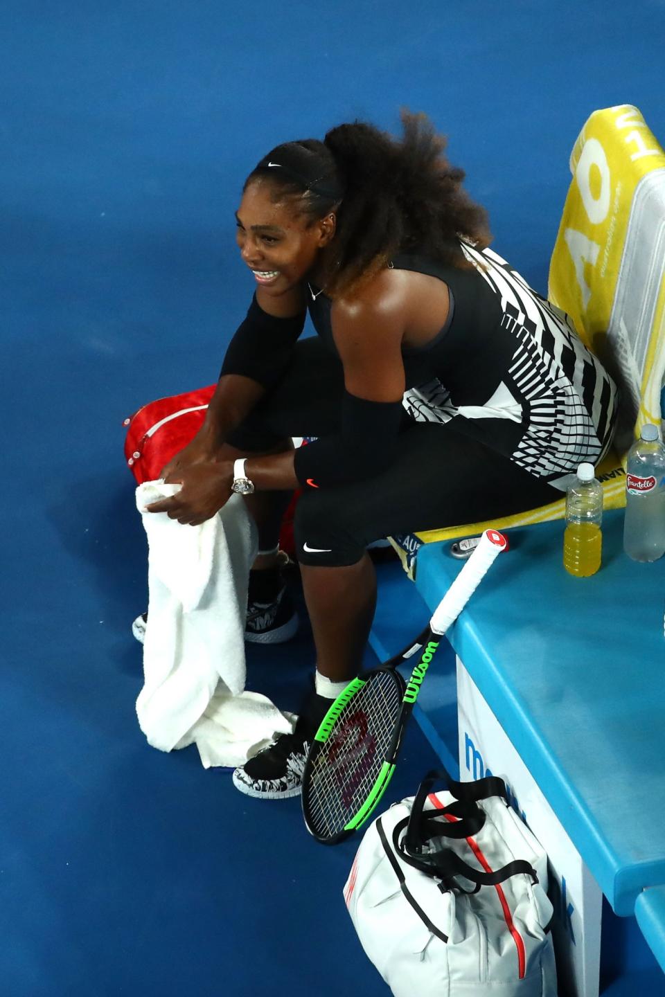 <p>Serena Williams begins to celebrate her 23rd Grand Slam crown </p>