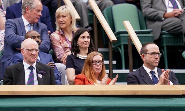 Dame Sarah Gilbert (centre) applauds in the Royal Box