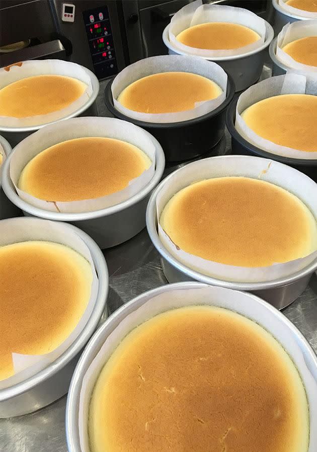 The golden brown cheesecakes ready to be stamped. Photo: Yahoo7 Be