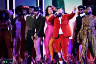 <p>Bryson Tiller, Rihanna, and DJ Khaled perform onstage during the 60th Annual Grammy Awards at Madison Square Garden on January 28, 2018, in New York City. (Photo: Getty Images) </p>