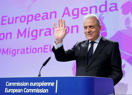 European Commissioner for Migration and Home Affairs Dimitris Avramopoulos addresses a news conference at the EU Commission headquarters in Brussels, Belgium, March 2, 2017. REUTERS/Yves Herman