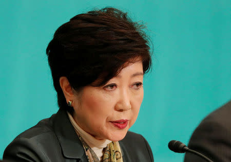 Head of Japan's Party of Hope and Tokyo Governor Yuriko Koike speaks at a debate session ahead of October 22 lower house election at the Japan National Press Club in Tokyo, Japan October 8, 2017. REUTERS/Kim Kyung-Hoon