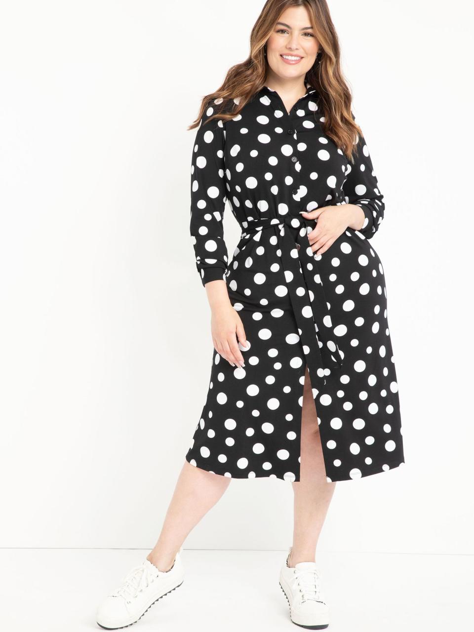 Women's Plus Size Polka Dot Midi Shirtdress