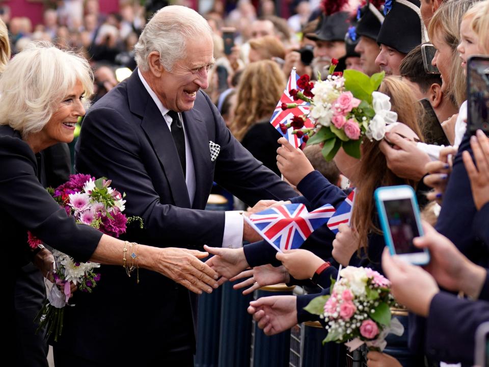 King Charles III and Camilla greet wellwishers as they arrive at Hillsborough Castle in Belfast on September 13, 2022