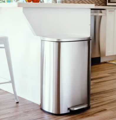 A sleek step-on metal trash can (44% off list price)