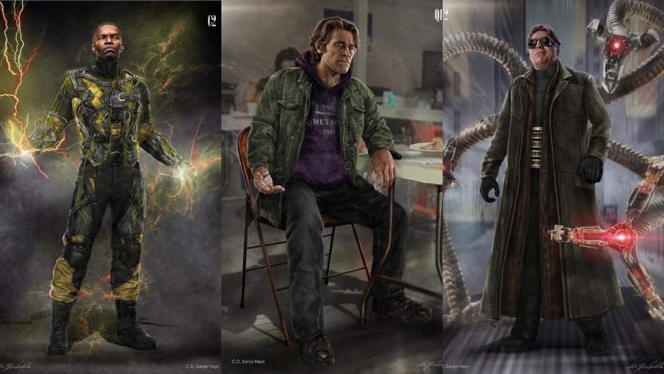 Electro, Green Goblin, and Doc Ock Concept art from Spider-Man: No Way Home