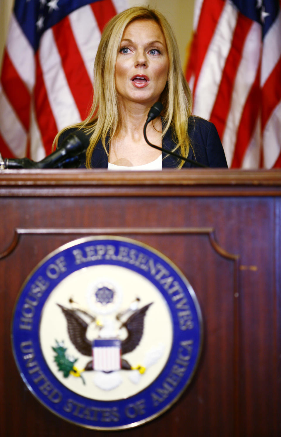 United Nations Goodwill Ambassador Geri Halliwell of the music group the Spice Girls speaks at a news conference on global maternal issues at the Longworth House Office Building May 20, 2008 in Washington, D.C. (Photo by Melissa Golden/Getty Images)