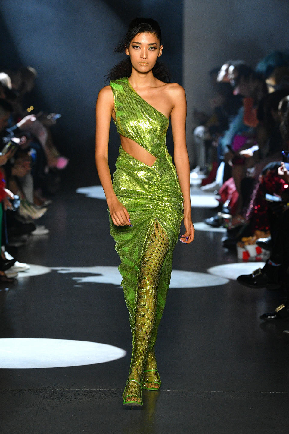 A model walks the runway during the Christian Cowan show at New York Fashion Week on Feb. 11.&nbsp;
