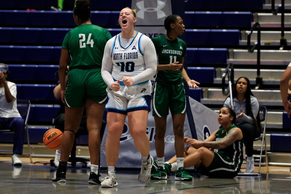 University of North Florida graduate forward Emma Broermann (40) had 24 points and 12 rebounds in the Ospreys' double overtime victory over Kennesaw on Saturday.