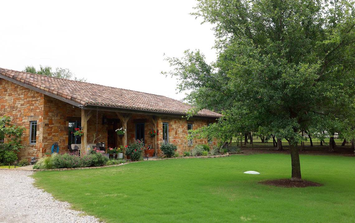 One of the two guest homes on the property of Lazy H Ranch. Lazy H Ranch is a 63 acre property in Fort Worth. The main home has 5 bedrooms and 6.5 bathrooms as well as an infinity-edge pool. There is also an eight-stall stable, two guest houses and a ranch-hand house.