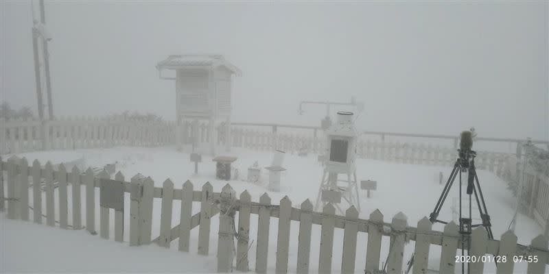 強烈寒流來襲許多高山下雪，玉山北峰氣象站更出現-14.1度低溫。（圖／翻攝畫面）