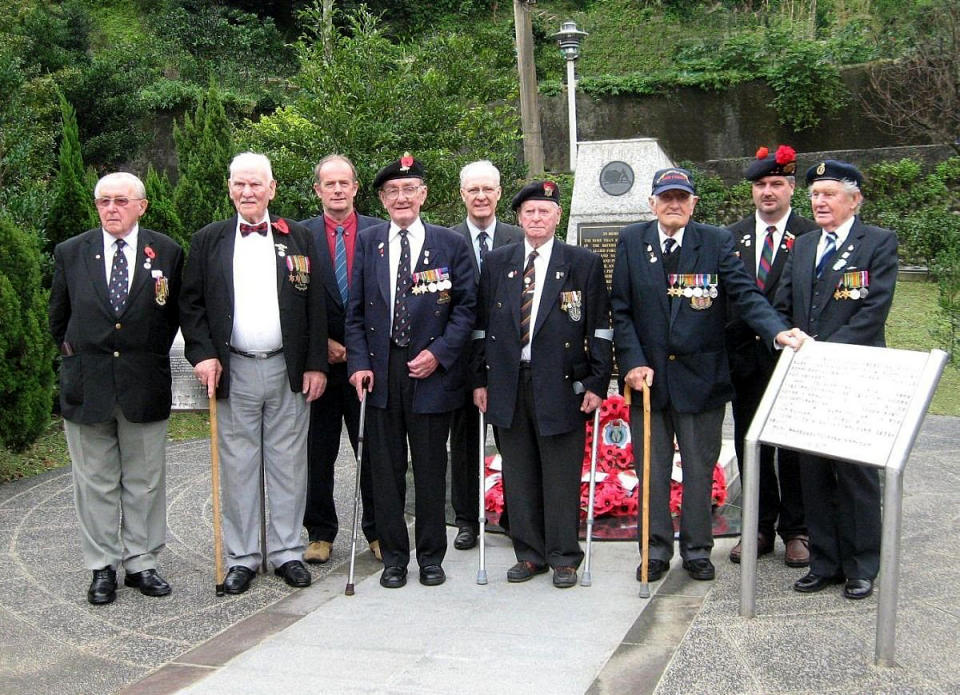 Michael Hurst, center back, with former POWs revisiting a former Japanese camp in Taiwan. (Taiwan POW Camps Memorial Society / Taiwan POW Camps Memorial Society)