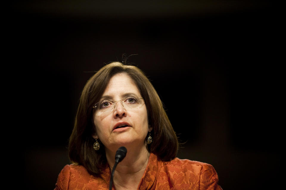 Kathleen Corbet, former president of Standard &amp; Poor's, testifies at a Senate subcommittee hearing in Washington, D.C., on April 23, 2010. (Photo: Bloomberg via Getty Images)