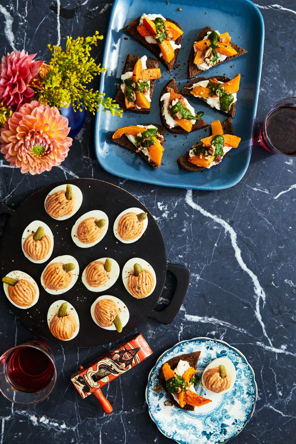 <p>Avoiding all sugar? These tasty snacks are great for hors d'oeuvres and still have plenty of seasonal flair.</p><p><strong><a href="https://www.countryliving.com/food-drinks/a33943615/pumpkin-and-pesto-crostini/" rel="nofollow noopener" target="_blank" data-ylk="slk:Get the recipe for Pumpkin & Pesto Crostini" class="link ">Get the recipe for Pumpkin & Pesto Crostini</a>.</strong></p>