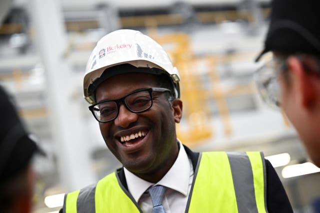 Chancellor of the Exchequer Kwasi Kwarteng during a visit to Berkeley Modular in Northfleet Kent