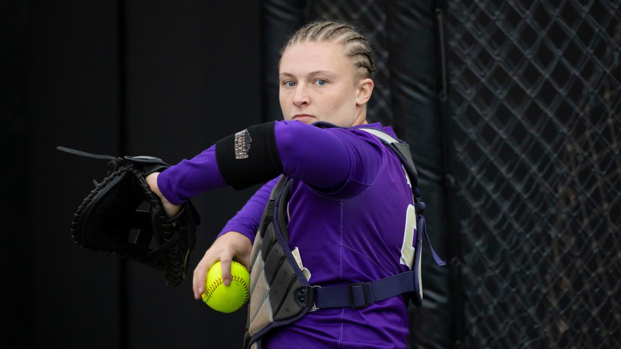 Late James Madison catcher Lauren Bernett is pictured during the NCAA softball super regionals at Missouri on May 28, 2021.