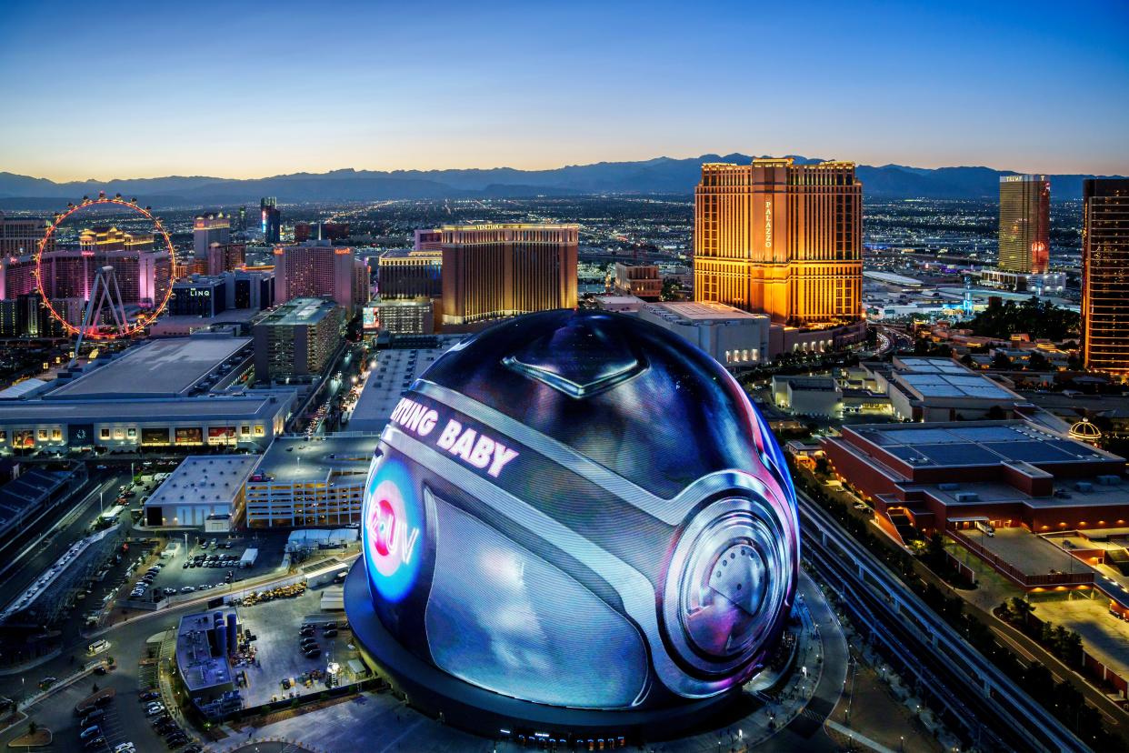The Sphere in Las Vegas displays art and advertising