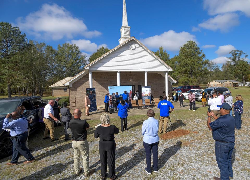 A groundbreaking ceremony is held for the West Dallas Water Authority Bogue Chitto Water Expansion Project near Marion Junction, Ala., on Monday November 7, 2022. 