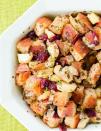 <p>For a tangy spin on traditional stuffing, try this recipe, which pairs cubes of toasted sourdough bread with sausage, sautéed onions and apples, dried cranberries, and fresh herbs.</p><p>Get the <a href="https://www.womansday.com/food-recipes/food-drinks/recipes/a11692/sourdough-stuffing-sausage-cranberries-apples-recipe-122768/" rel="nofollow noopener" target="_blank" data-ylk="slk:Sourdough Stuffing with Sausage, Cranberries, and Apples recipe.;elm:context_link;itc:0;sec:content-canvas" class="link "><strong>Sourdough Stuffing with Sausage, Cranberries, and Apples recipe.</strong></a></p>