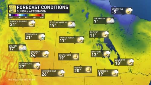 Prairies Sunday afternoon temperatures and conditions_ May 11