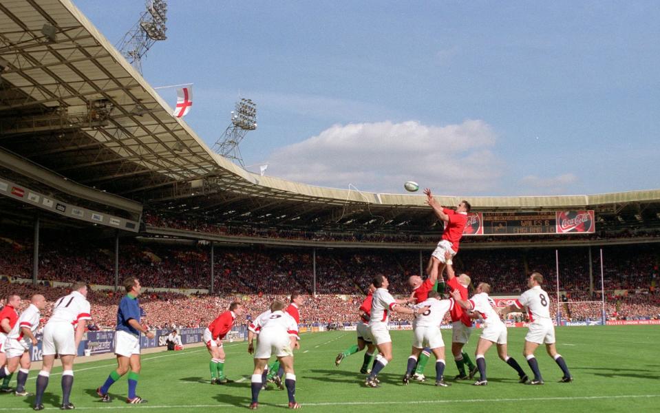 England and Wales contest a line-out at Wembley