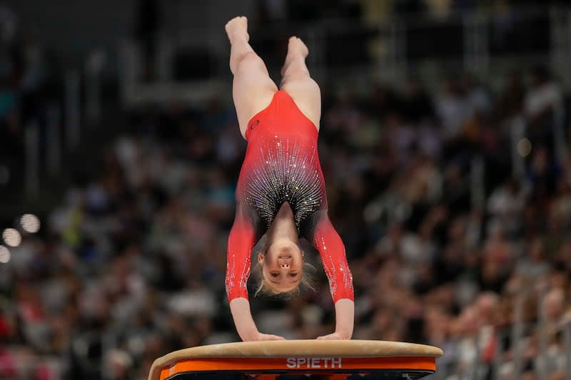 Kieryn Finnell performs on vault during the USA Gymnastics Championships, Sunday, June 2, 2024, in Fort Worth, Texas.  |  Julio Cortez