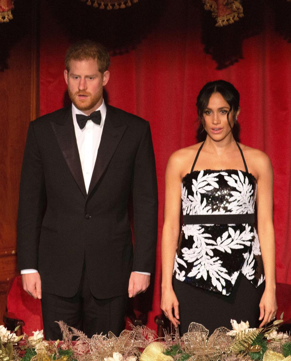 Meghan and Harry sang their way through the whole song, before they sat through performances by Take That, George Ezra and Rick Astley. Photo: Getty Images