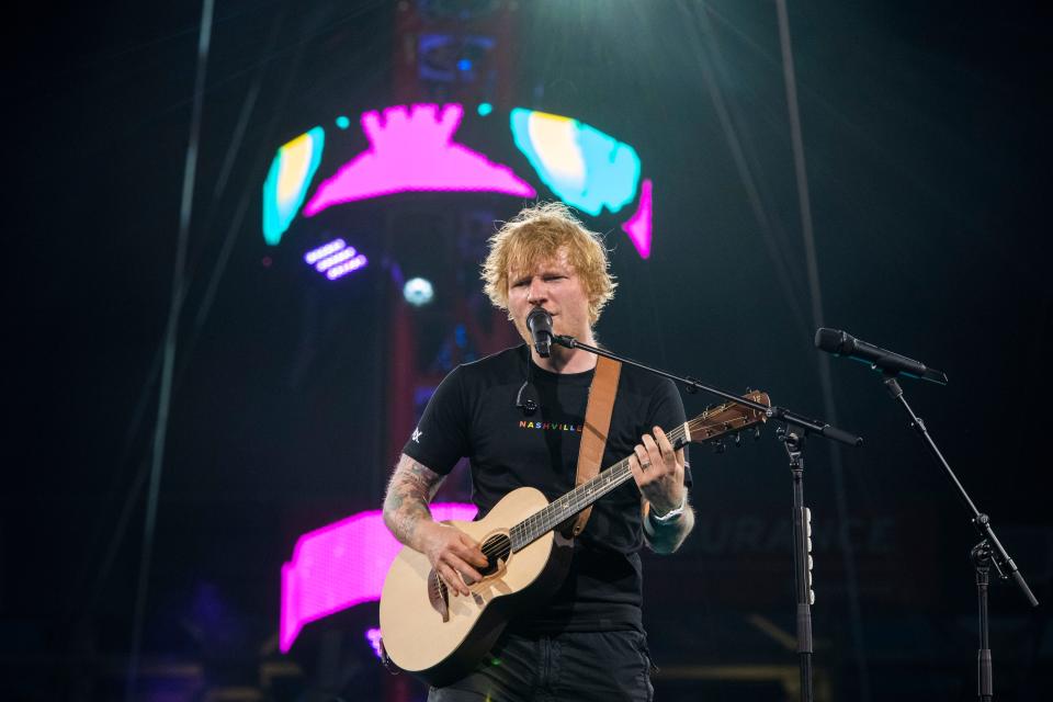 Ed Sheeran performs at Nissan Stadium in Nashville, Tenn., for his Mathematics tour performing music from all of his albums including his latest album, Subtract, Saturday, July 22, 2023.