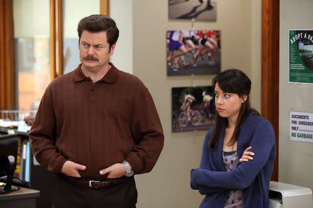 <p>Justin Lubin/NBC/NBCU Photo Bank</p> Nick Offerman and Aubrey Plaza in 'Parks and Recreation'