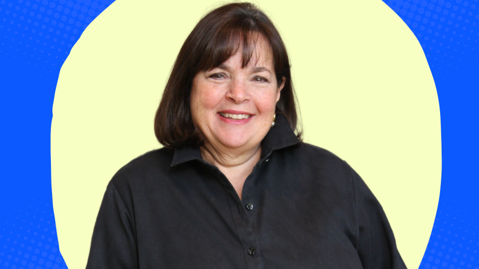 Ina Garten on a yellow and blue background