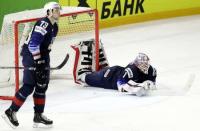 Ice Hockey - 2018 IIHF World Championships - Semifinals - Sweden v USA - Royal Arena - Copenhagen, Denmark - May 19, 2018 - Goaltender Keith Kinkaid of the U.S. reacts after conceding the fourth goal. REUTERS/David W Cerny