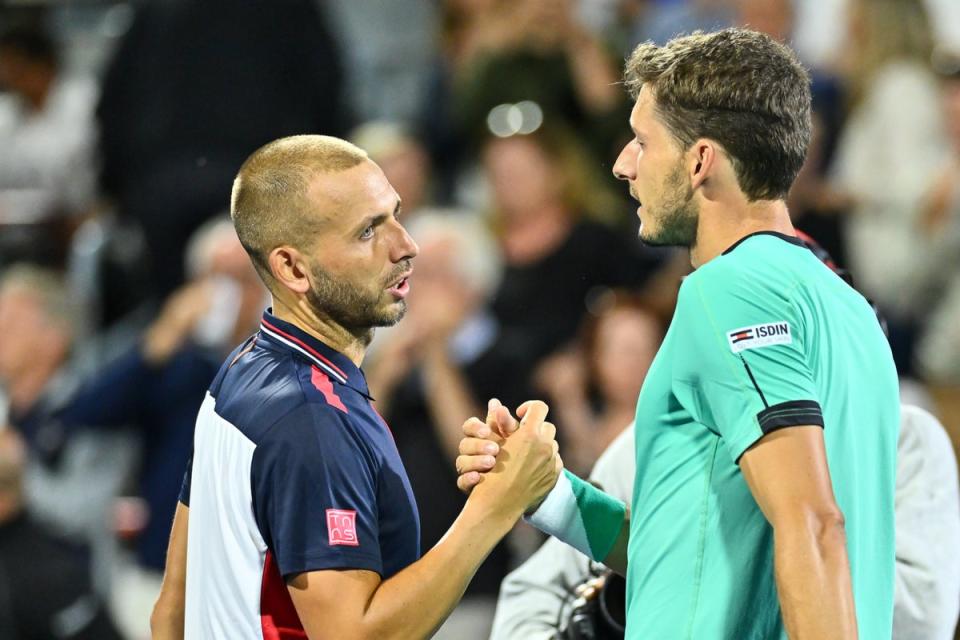 Dan Evans was the first player to take a set off Pablo Carreno Busta, but it wasn’t enough  (Getty Images)