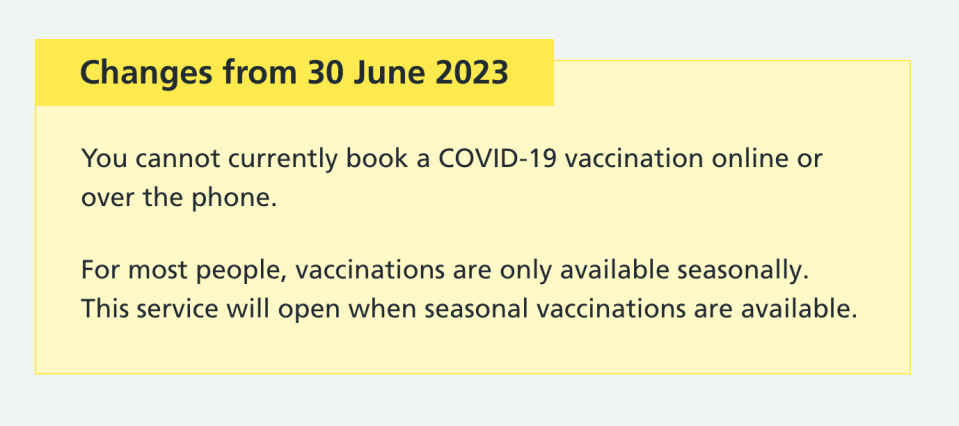 From 30 June 2023, it has not been possible to book a Covid vaccine. (NHS website)