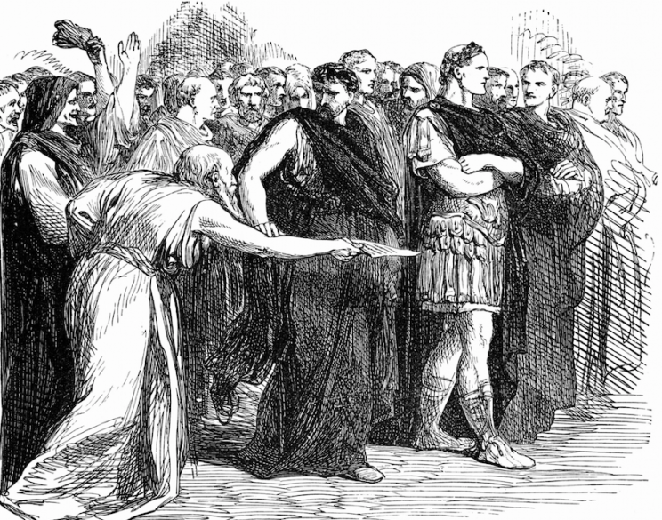 Julius Caesar is assassinated in a crucial moment in the play (Rex)