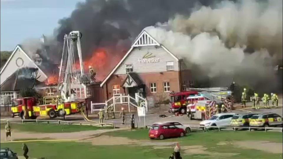 Flames and smoke billow from Harvester in Littlehampton