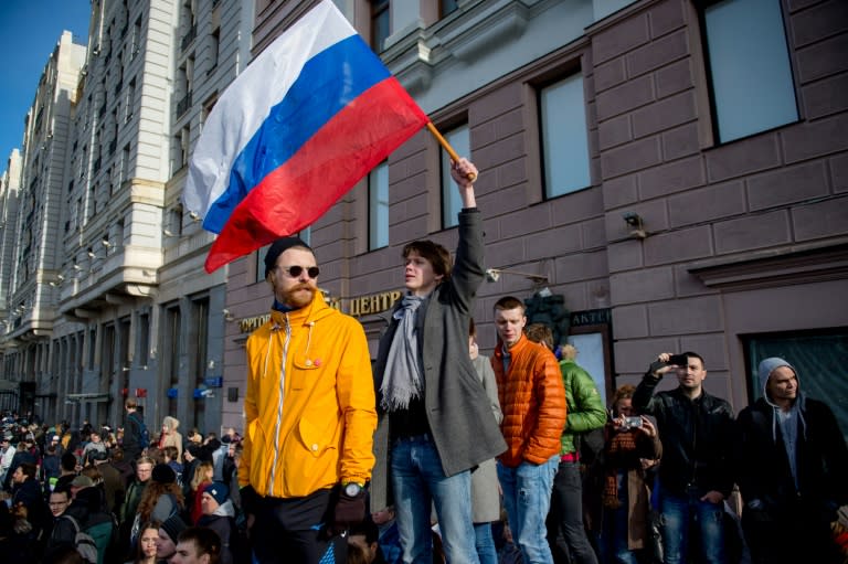 Opposition supporters rally against corruption in central Moscow, on March 26, 2017