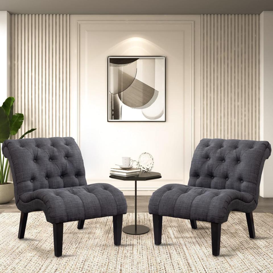 Yongqiang Curved Button Tufted Chairs, Set of 2