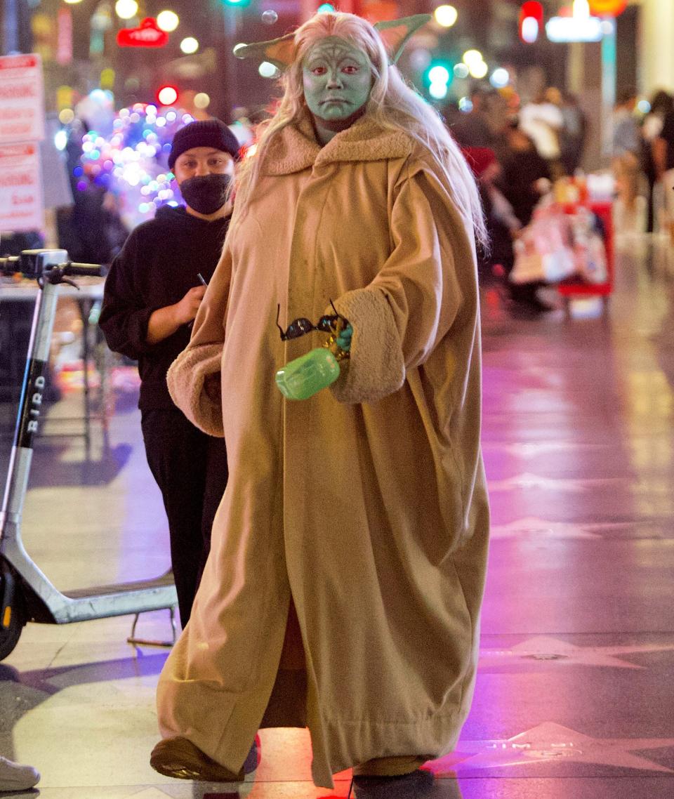 Lizzo Surprises Unsuspecting Fans on Hollywood Blvd While Dressed as Baby Yoda for Halloween, Los Angeles, California, USA - 30 Oct 2021.