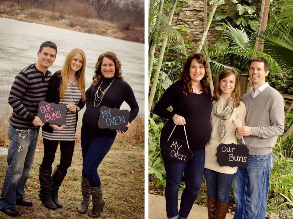 Jennifer Waters with the two couples who employed her as a surrogate mom.