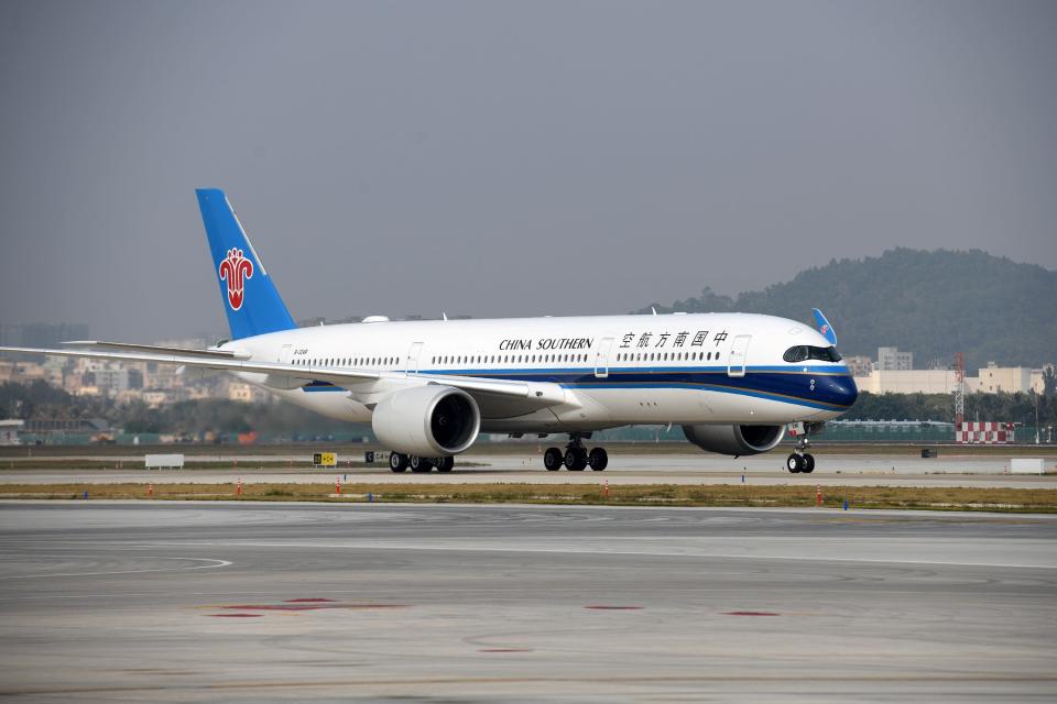 An Airbus A350-900 arrives at the Baoan International Airport in Shenzhen, south China's Guangdong Province, Jan. 6, 2022